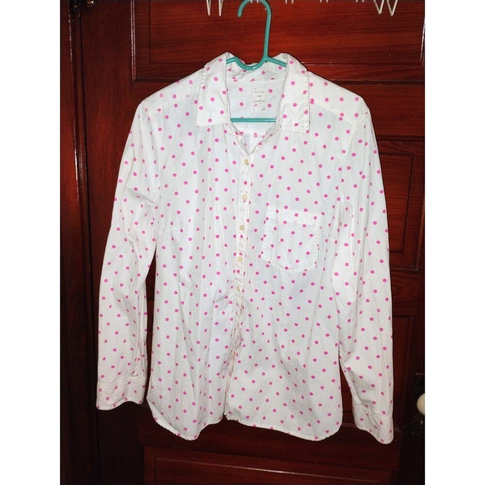 Sz XL Gap Pink & White Button Down Polka Dot Shirt Boyfriend Tailored